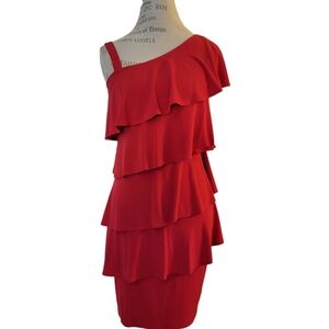 Red off shoulder dress